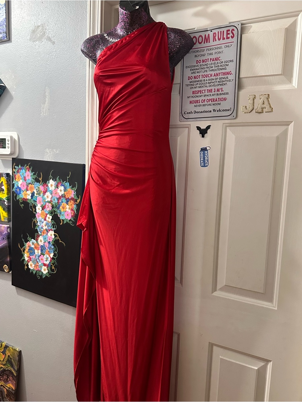 Red One-Shoulder Evening Dress - Brand: